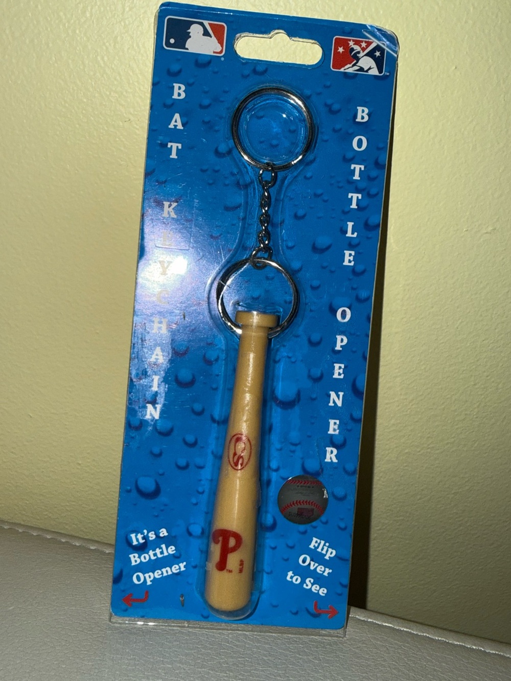 Phillies Tan Mini Bat Keychain Bottle Opener